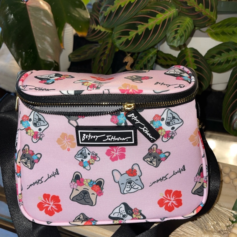 BETSEY JOHNSON Insulated Cube Lunch Tote In Flower Crown Pups - Picture 2 of 13
